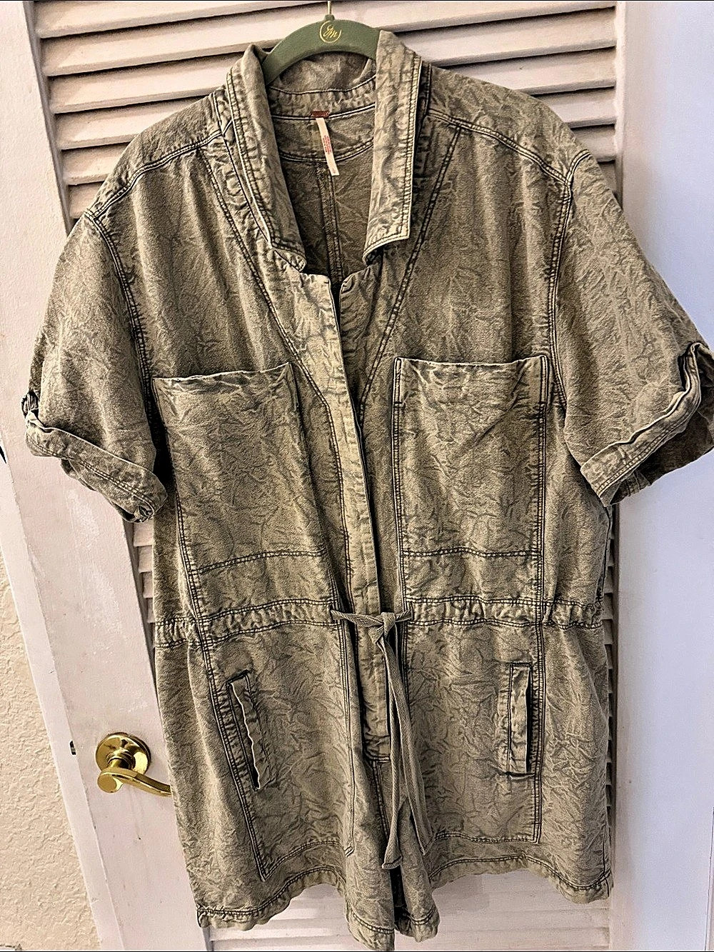 Free People Women's Green /Grey Abstract Utility Jumpsuit Size Large